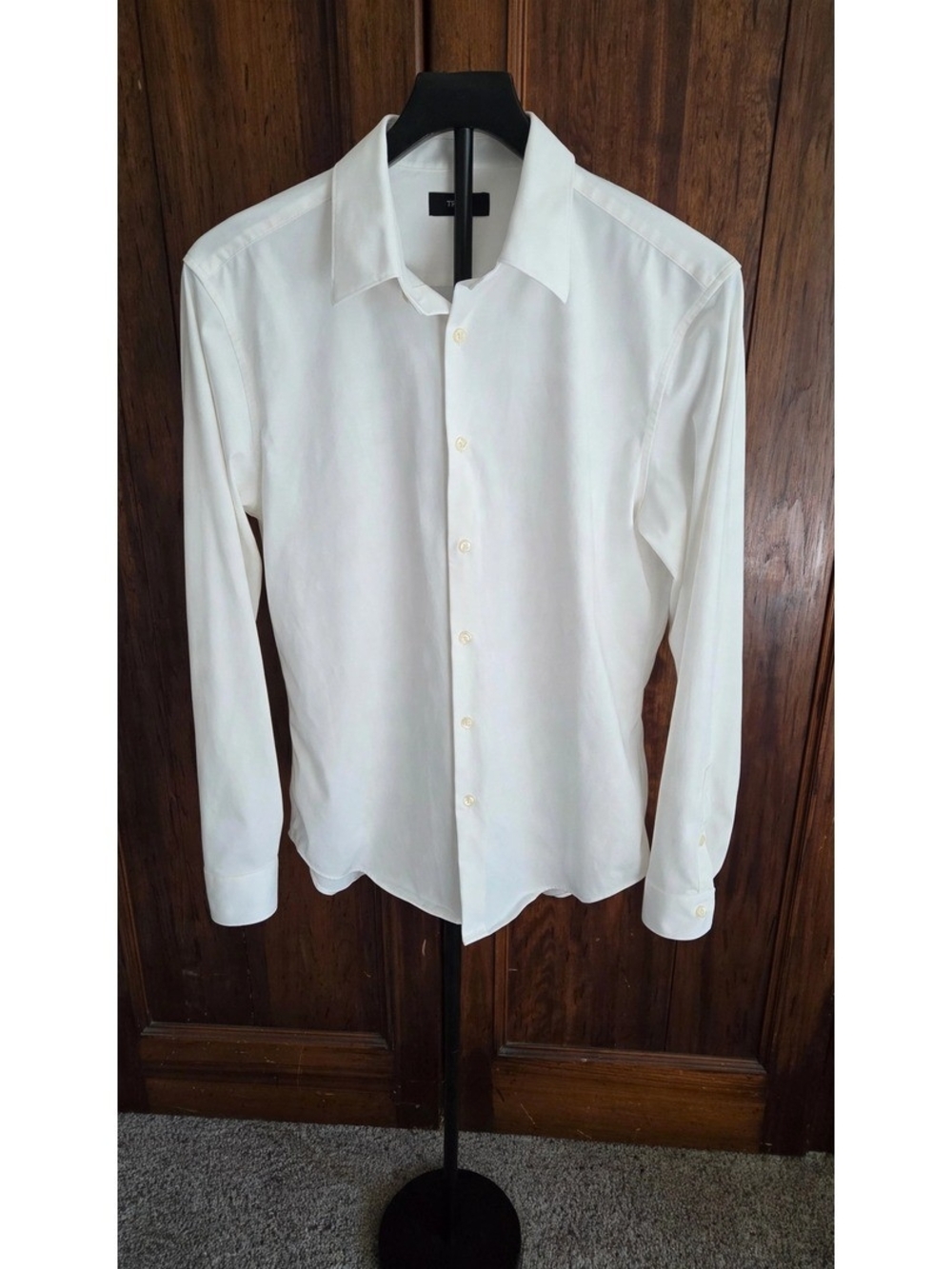 Theory Mens Sylvain White Structure Knit Button Up Shirt Slim Fit M $195 Retail